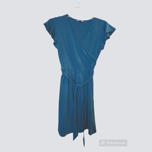 FURNEX MIDI cotton/spandex dress with ruffled cap sleeves, belted waist. Size L